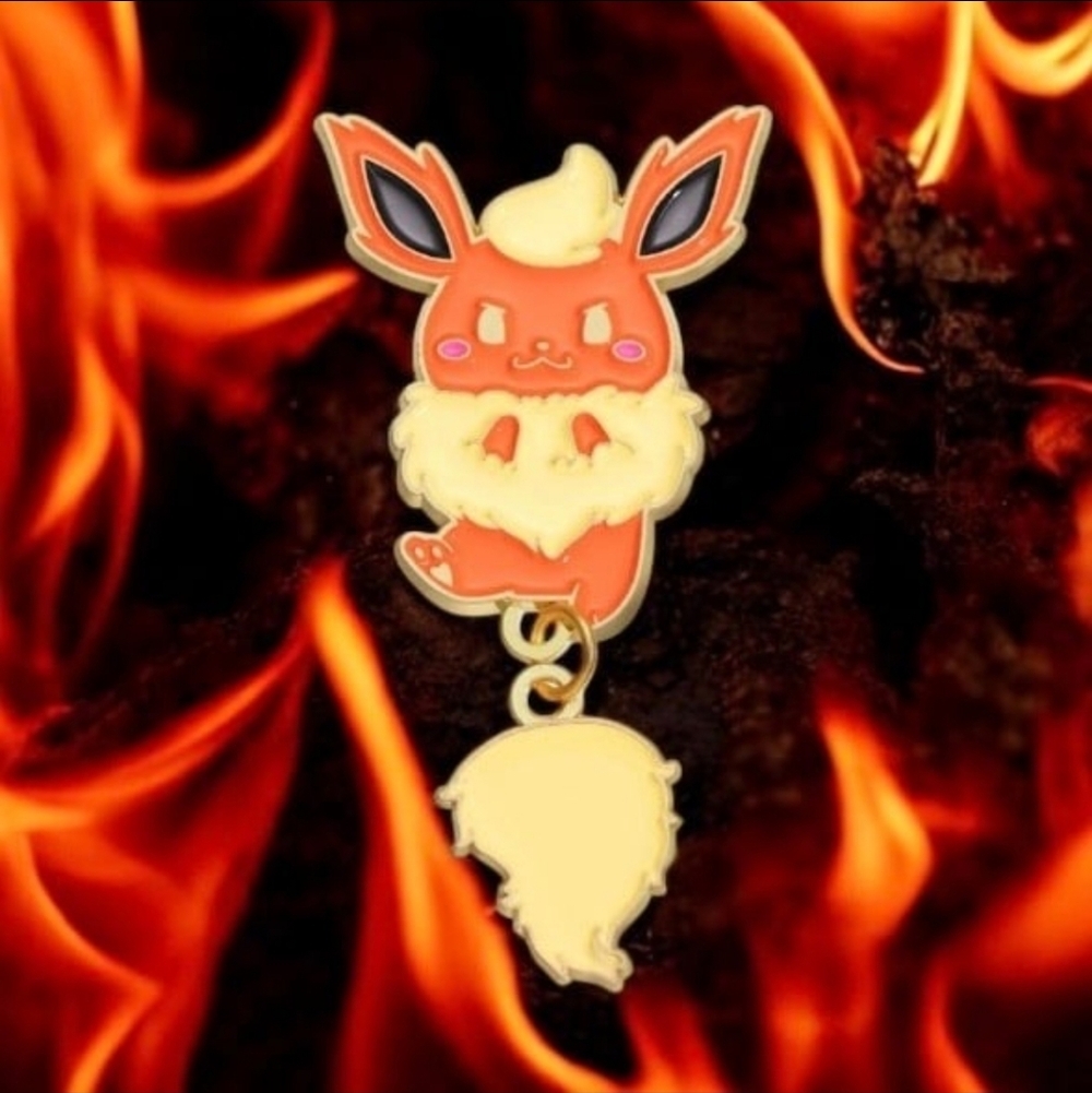 Pokemon Orange and Cream Flareon Enamel Dangle Charm Pin